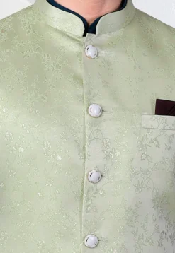 Woven Art Silk Jacquard Nehru Jacket in Pastel Green