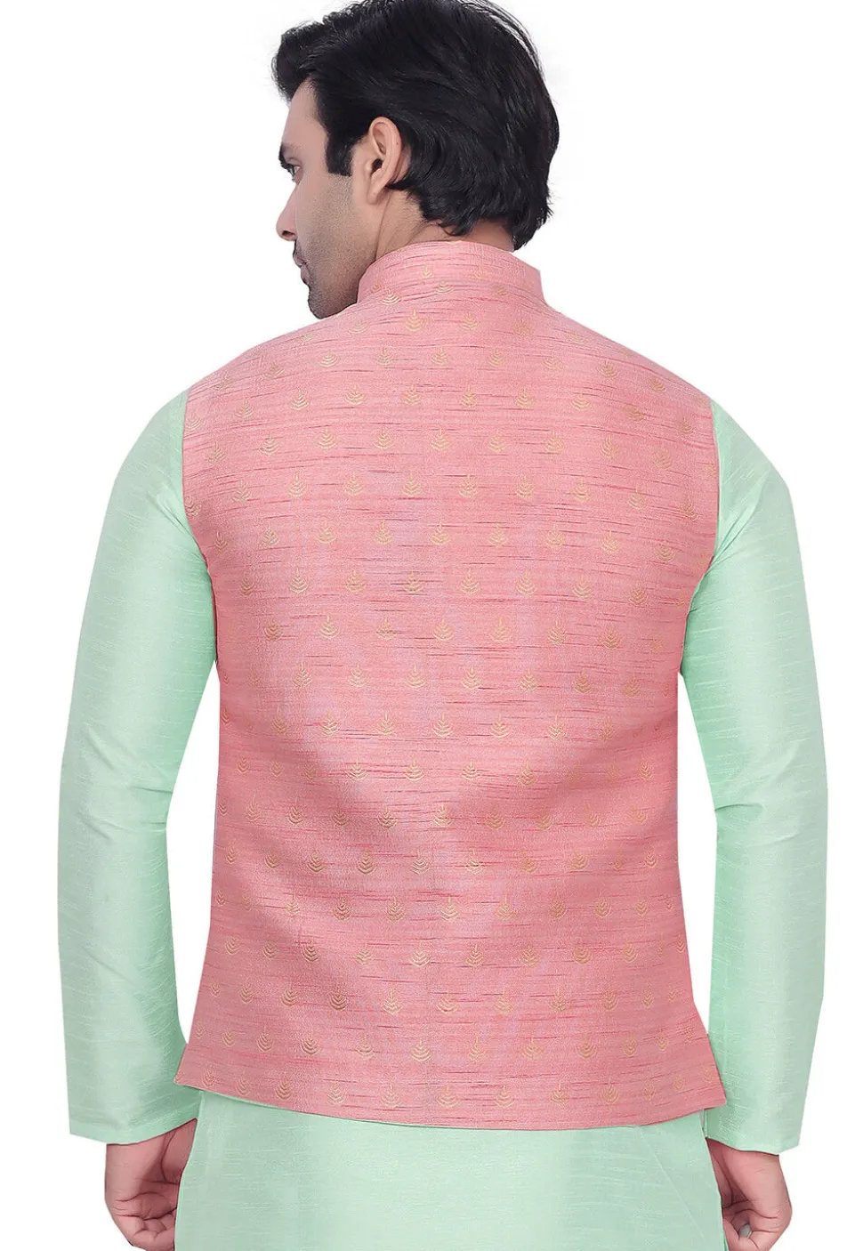 Woven Art Silk Jacquard Nehru Jacket in Pink