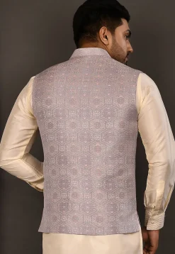 Woven Art Silk Jacquard Nehru Jacket in Grey