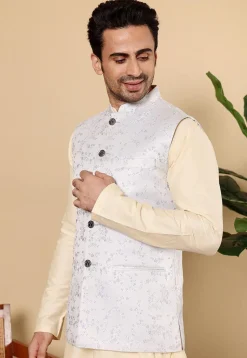 Woven Art Silk Jacquard Nehru Jacket in Light Blue