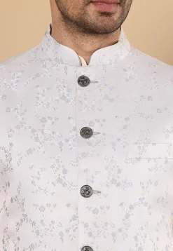 Woven Art Silk Jacquard Nehru Jacket in Light Blue