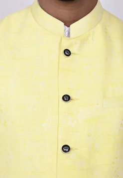 Woven Art Silk Jacquard Nehru Jacket in Yellow