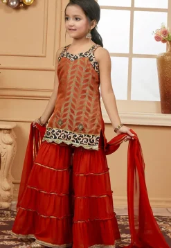 Woven Art Silk Jacquard Pakistani Suit in Rust