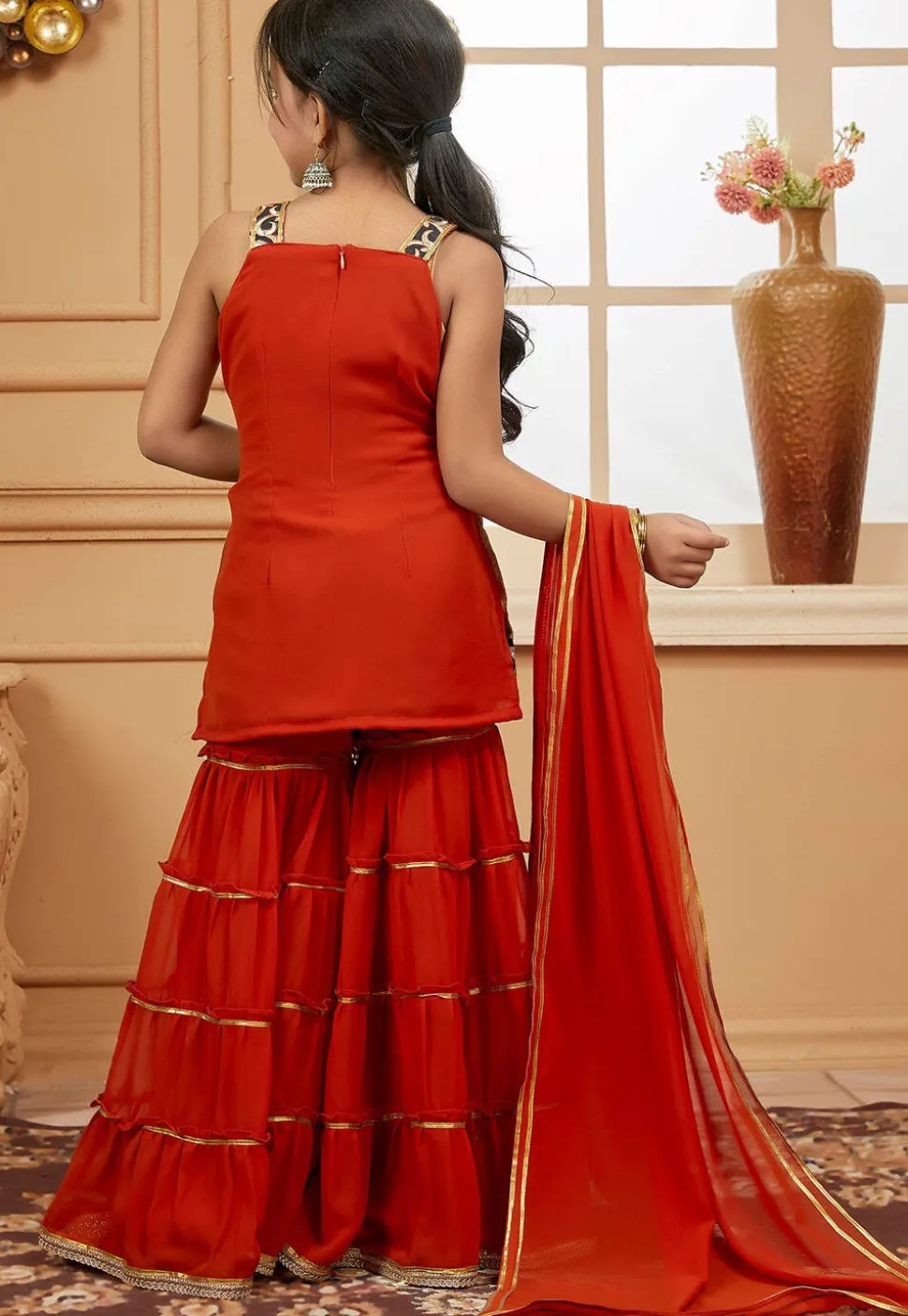 Woven Art Silk Jacquard Pakistani Suit in Rust
