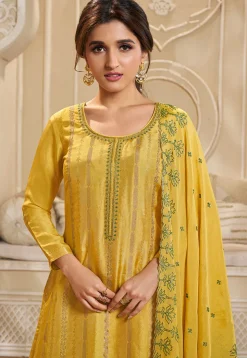 Woven Art Silk Jacquard Pakistani Suit in Yellow