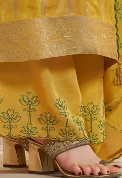 Woven Art Silk Jacquard Pakistani Suit in Yellow