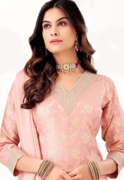 Woven Art Silk Jacquard Punjabi Suit in Peach