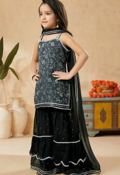 Woven Art Silk Jacquard Pakistani Suit in Charcoal