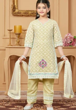 Woven Art Silk Jacquard Pakistani Suit in Beige