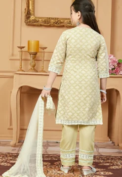 Woven Art Silk Jacquard Pakistani Suit in Beige