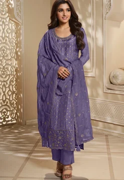 Woven Art Silk Jacquard Pakistani Suit in Indigo Blue