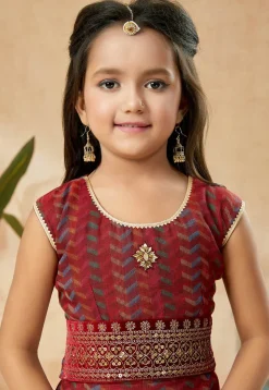 Woven Art Silk Jacquard Pakistani Suit in Maroon