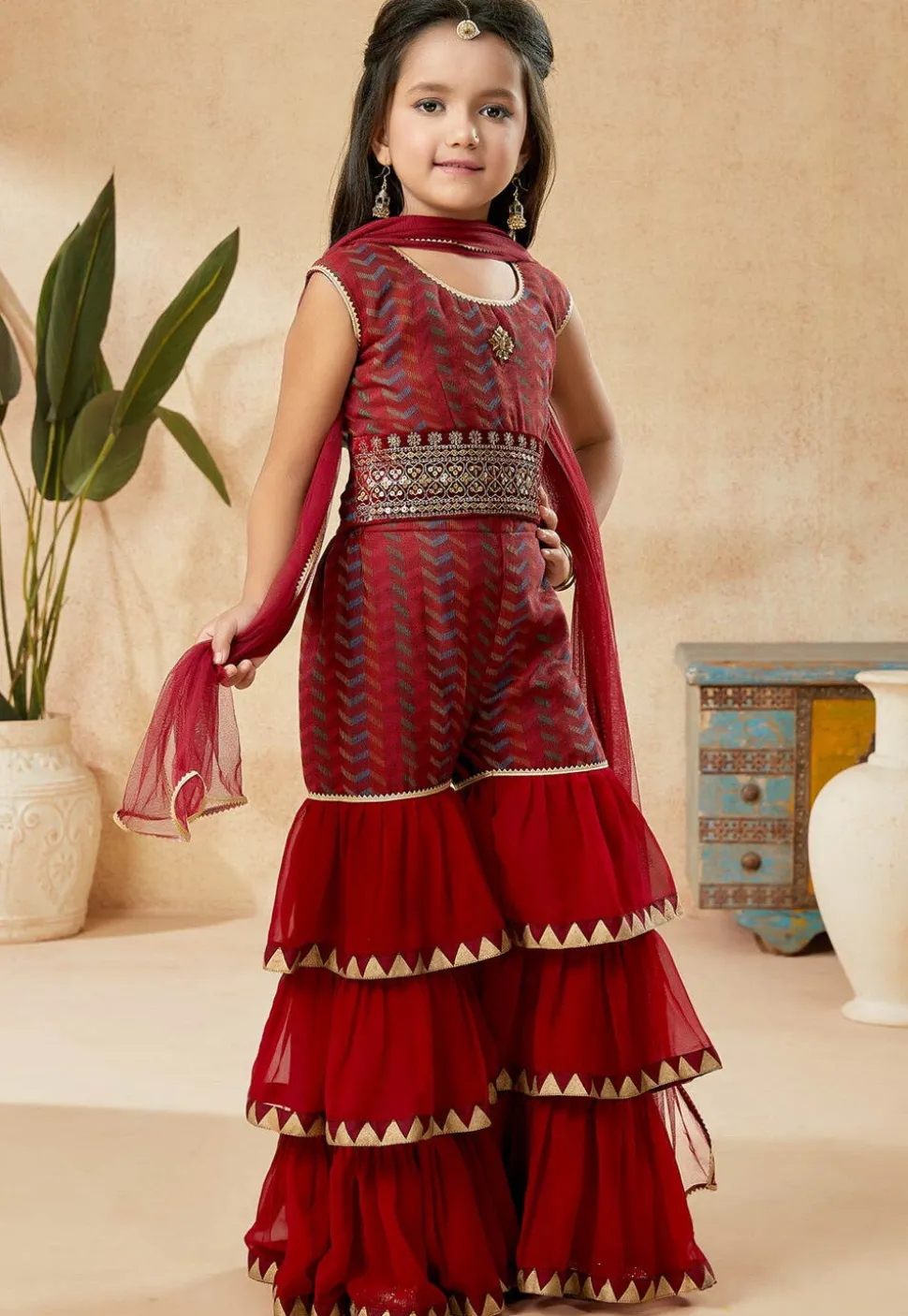 Woven Art Silk Jacquard Pakistani Suit in Maroon
