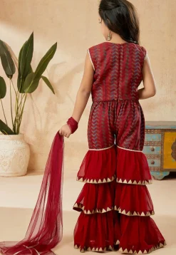 Woven Art Silk Jacquard Pakistani Suit in Maroon