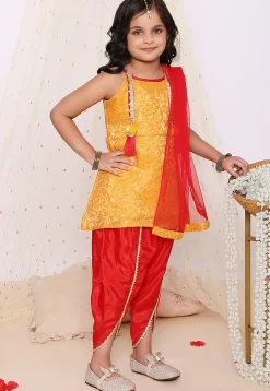 Woven Art Silk Jacquard Punjabi Suit in Yellow