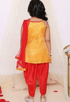 Woven Art Silk Jacquard Punjabi Suit in Yellow
