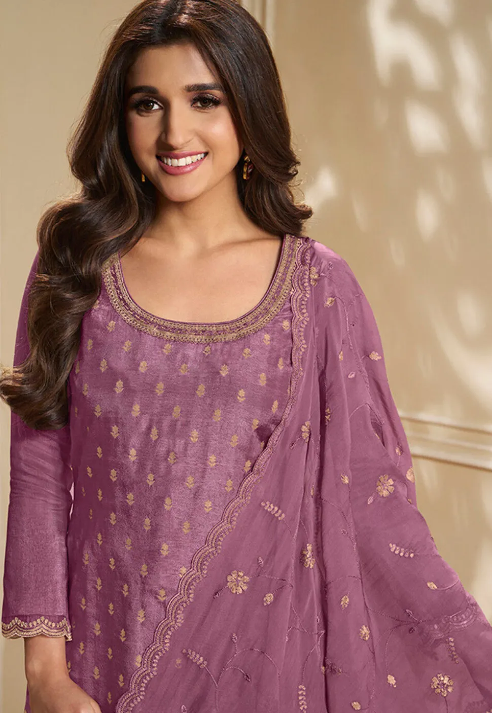 Woven Art Silk Jacquard Pakistani Suit in Purple