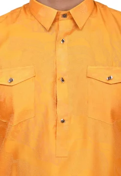 Woven Art Silk Jacquard Pathani Suit in Mustard