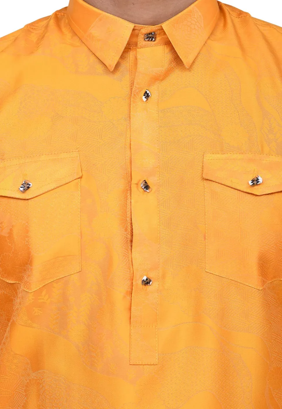 Woven Art Silk Jacquard Pathani Suit in Mustard