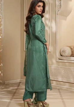 Woven Art Silk Jacquard Pakistani Suit in Dusty Green