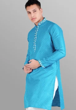 Woven Art Silk Jacquard Sherwani in Light Blue