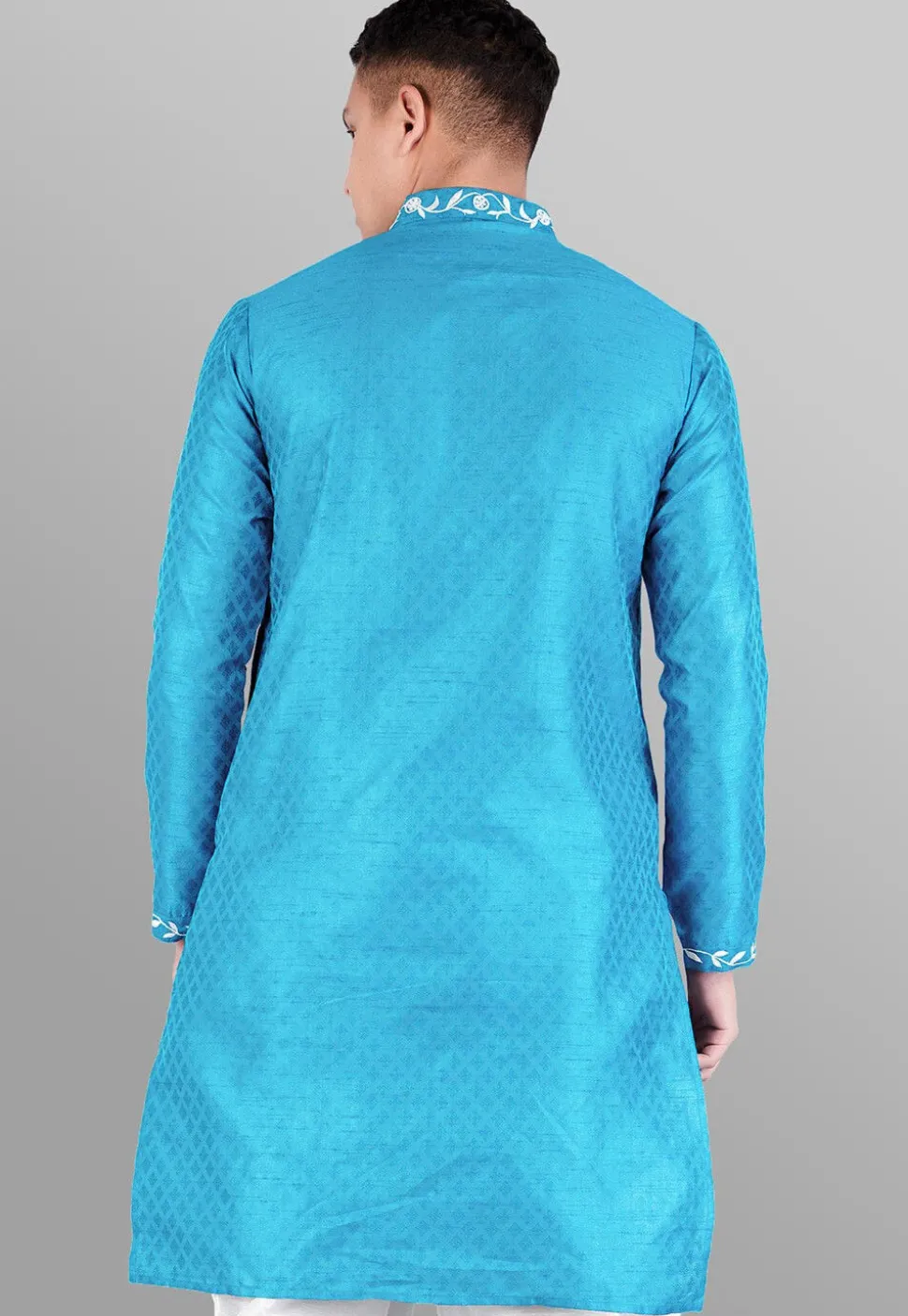 Woven Art Silk Jacquard Sherwani in Light Blue