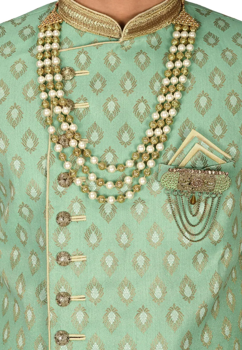 Woven Art Silk Jacquard Sherwani in Sea Green