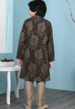 Woven Art Silk Jacquard Sherwani in Brown