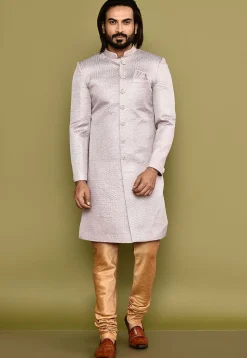 Woven Art Silk Jacquard Sherwani in Light Purple