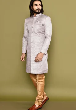 Woven Art Silk Jacquard Sherwani in Light Purple
