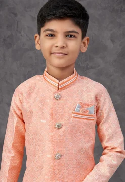 Woven Art Silk Jacquard Sherwani in Orange