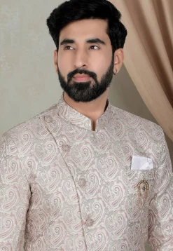 Woven Art Silk Jacquard Sherwani in Pink