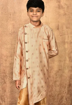 Woven Art Silk Jacquard Sherwani in Beige