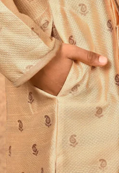 Woven Art Silk Jacquard Sherwani in Beige