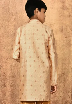 Woven Art Silk Jacquard Sherwani in Beige