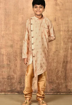 Woven Art Silk Jacquard Sherwani in Beige