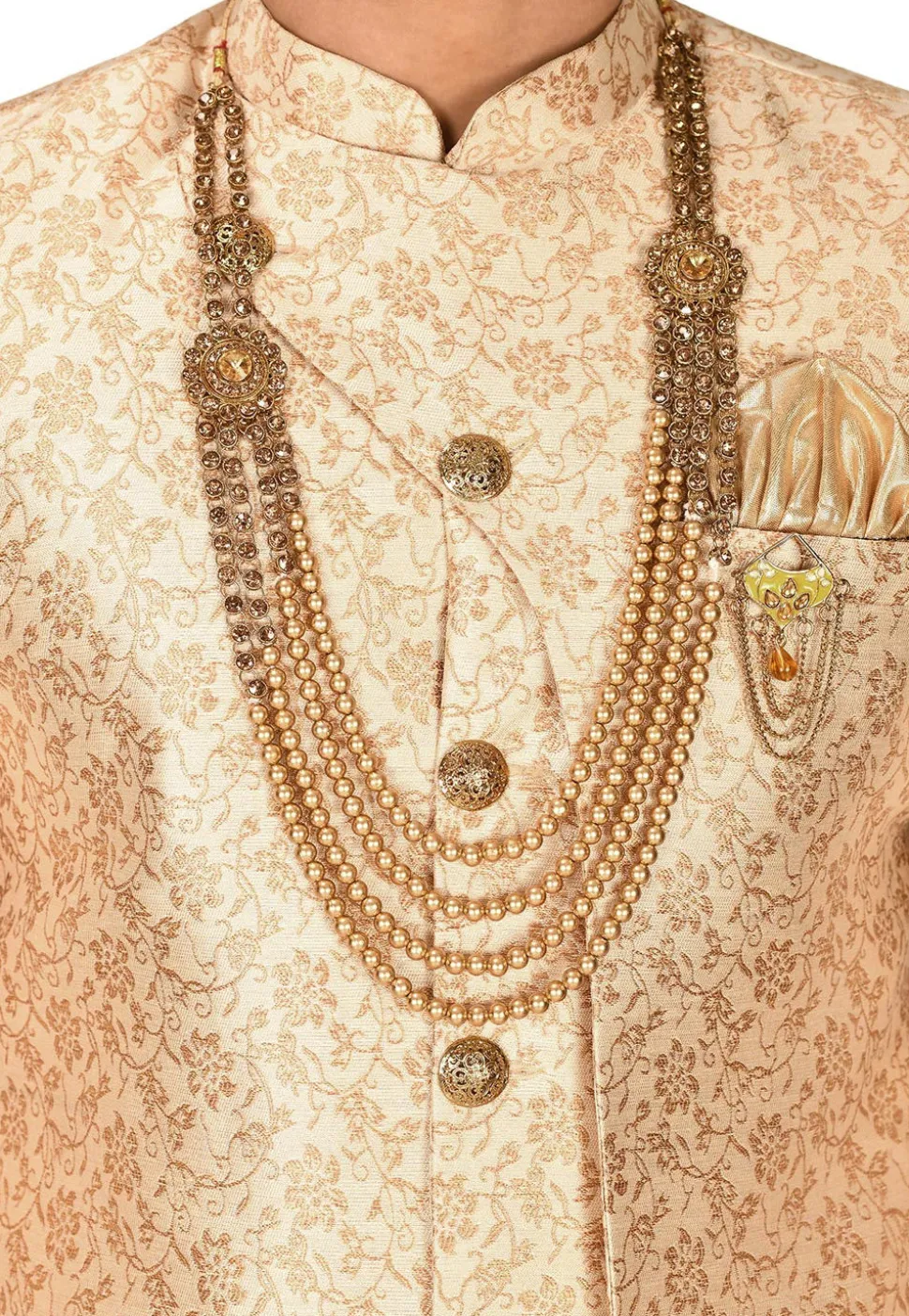 Woven Art Silk Jacquard Sherwani in Beige