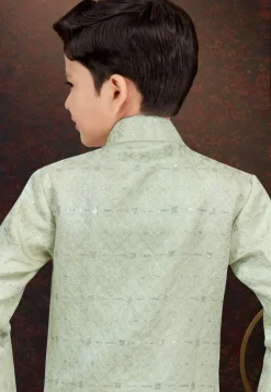 Woven Art Silk Jacquard Sherwani in Light Green