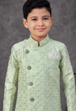 Woven Art Silk Jacquard Sherwani in Light Green