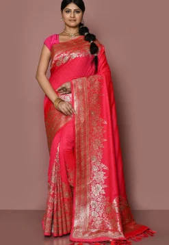 Woven Art Silk Jacquard Saree in Pink