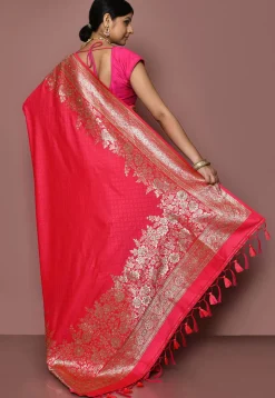 Woven Art Silk Jacquard Saree in Pink