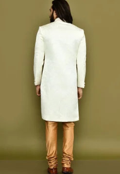 Woven Art Silk Jacquard Sherwani in White