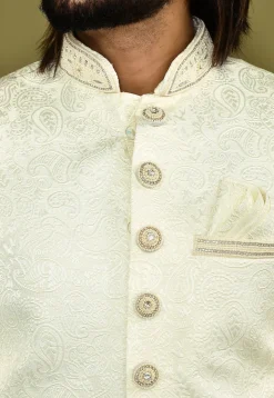 Woven Art Silk Jacquard Sherwani in White