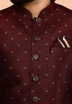 Woven Art Silk Jacquard Sherwani in Maroon