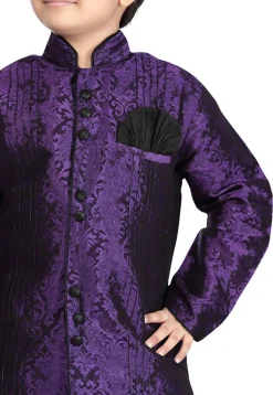 Woven Art Silk Jacquard Sherwani in Purple