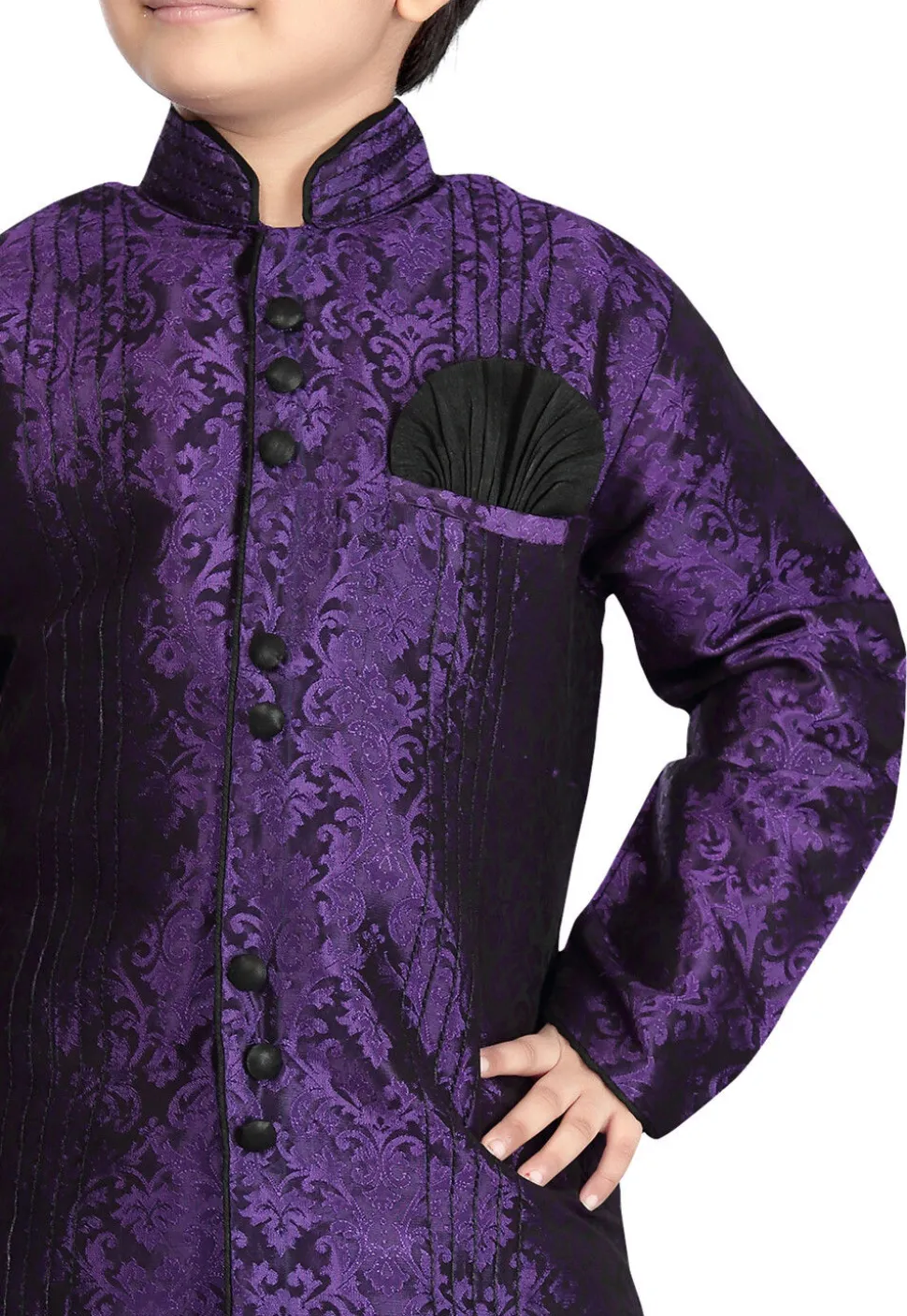 Woven Art Silk Jacquard Sherwani in Purple