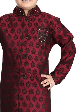 Woven Art Silk Jacquard Sherwani in Maroon