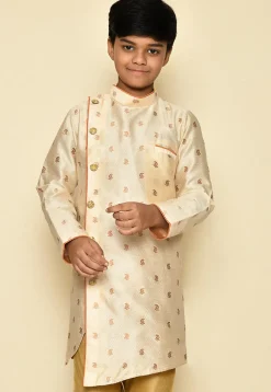 Woven Art Silk Jacquard Sherwani in Off White