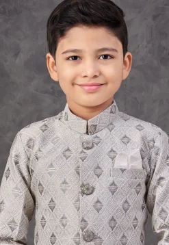 Woven Art Silk Jacquard Sherwani in Grey