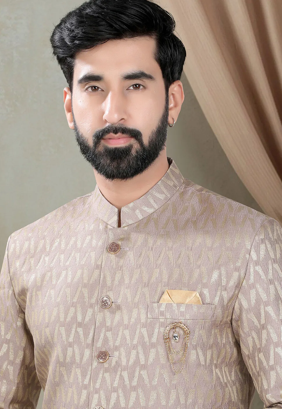 Woven Art Silk Jacquard Sherwani in Dusty Purple